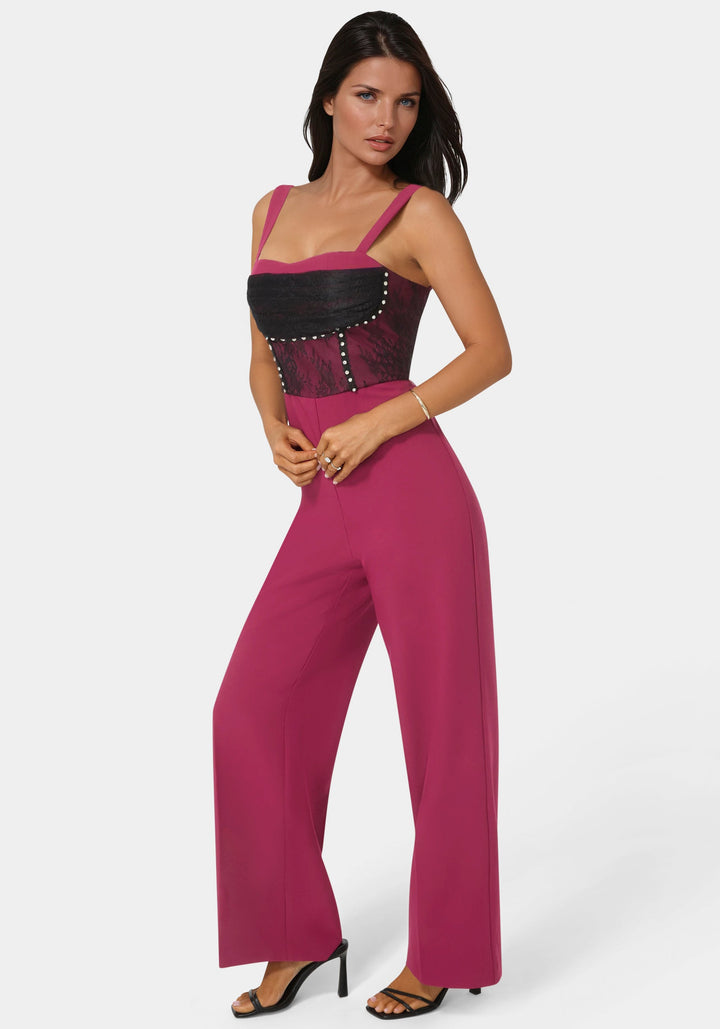 Side View-Lace Piecing Corset Jumpsuit-BERRY KISS