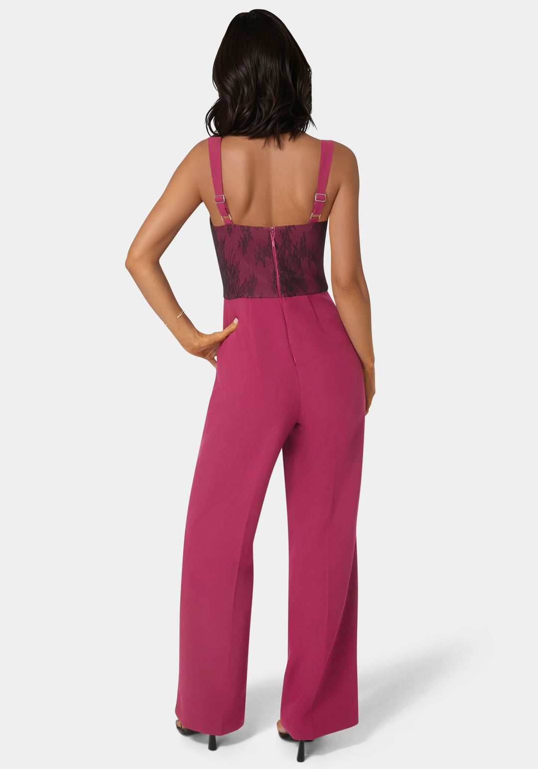 Back View-Lace Piecing Corset Jumpsuit-BERRY KISS