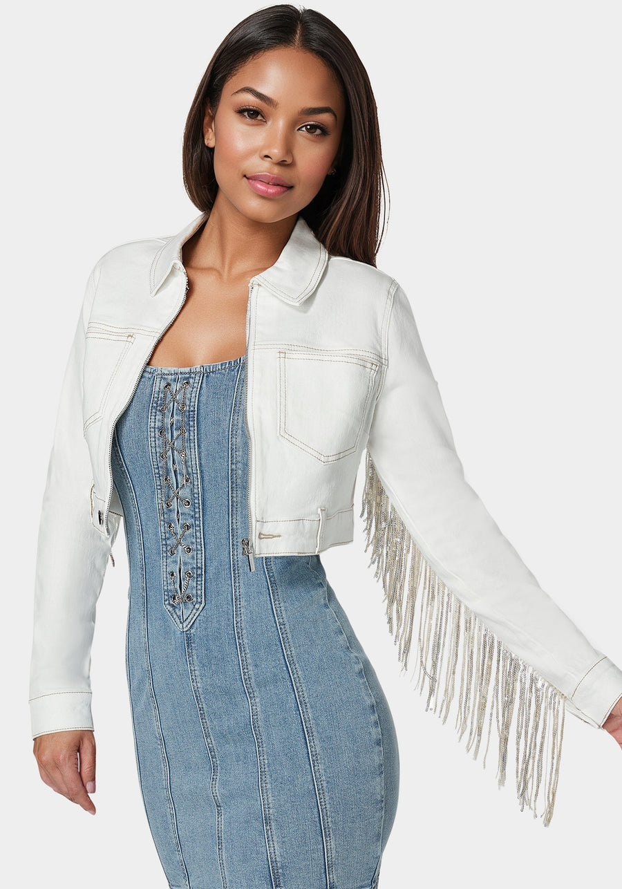 Fringed Sequin Embellished Denim Jacket main image 1
