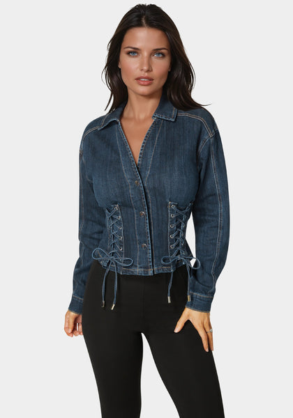 Fitted Corset Lace Up Denim Jacket – bebe