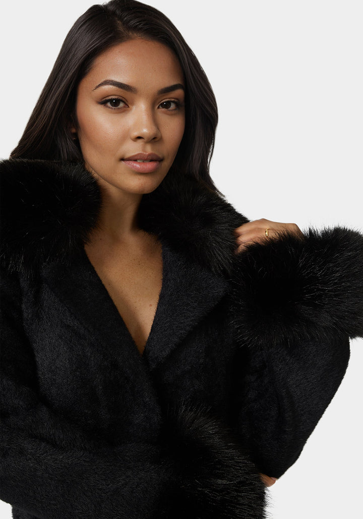 Other View-Faux Fur Collar And Cuff Long Coat-Black