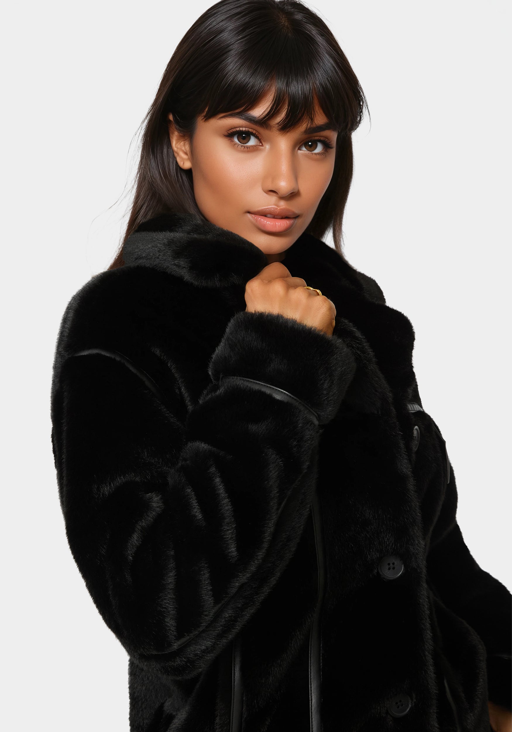 Other View-Vegan Leather Trim Faux Fur Jacket-Black