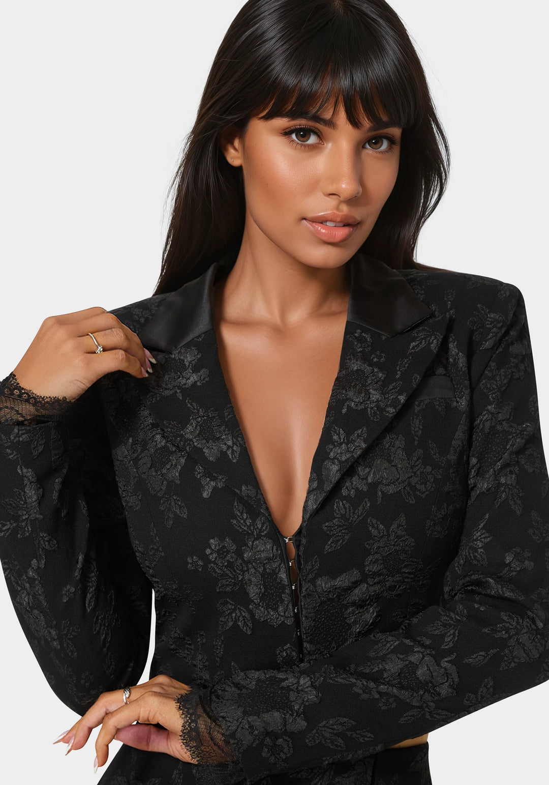 Other View-Tailored Floral Jacquard Blazer-Black