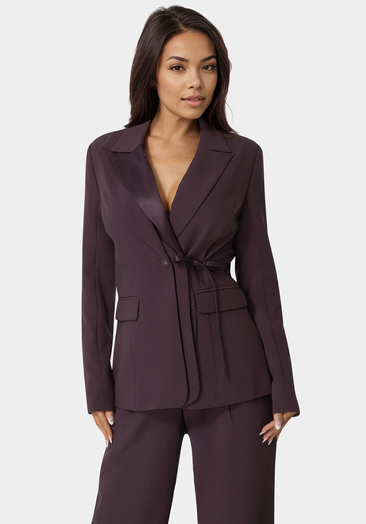 Front View-Tailored Double Collar Blazer-Coco Bordeaux