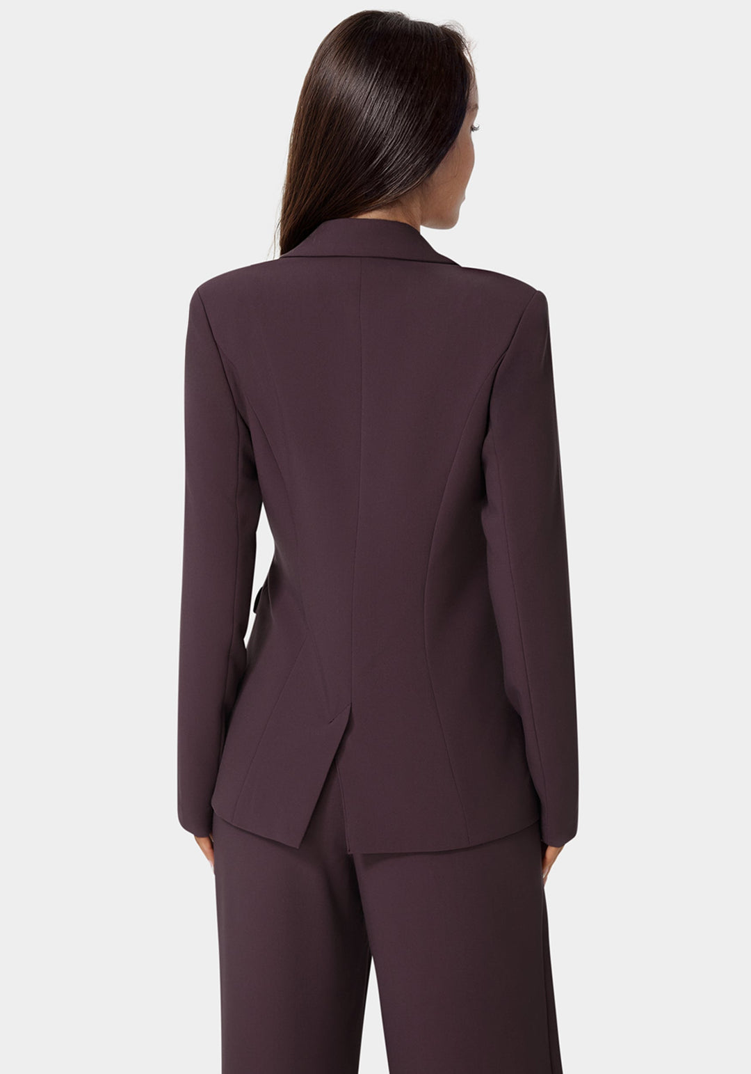 Back View-Tailored Double Collar Blazer-Coco Bordeaux