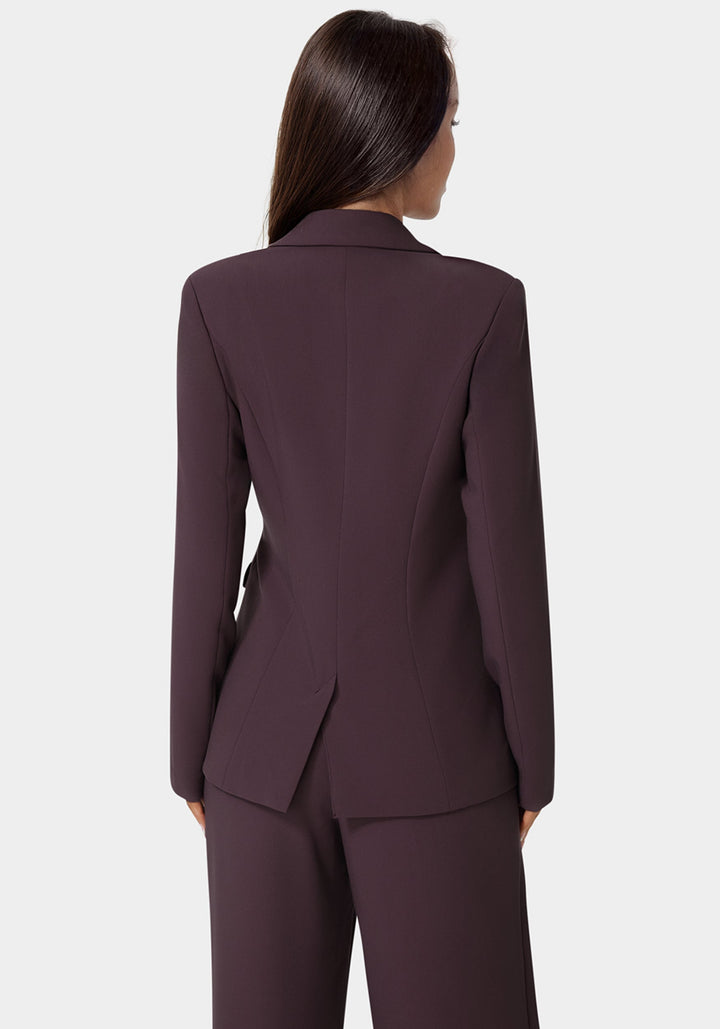 Back View-Tailored Double Collar Blazer-Coco Bordeaux