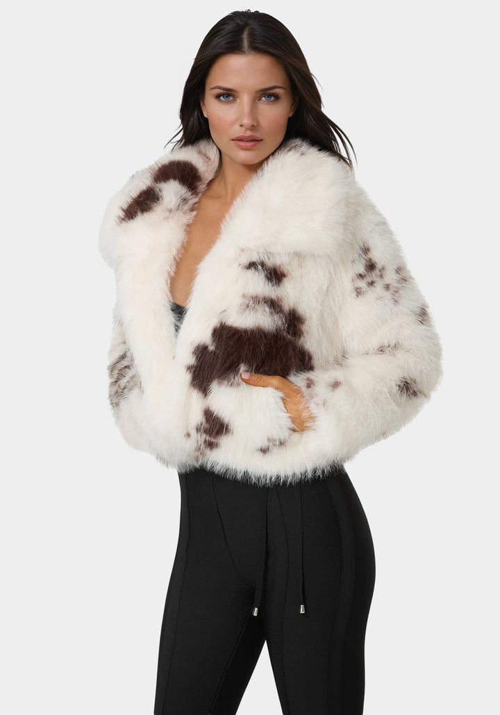 Side View-Faux Fur Animal Print Short Jacket-ANIMAL PRINT