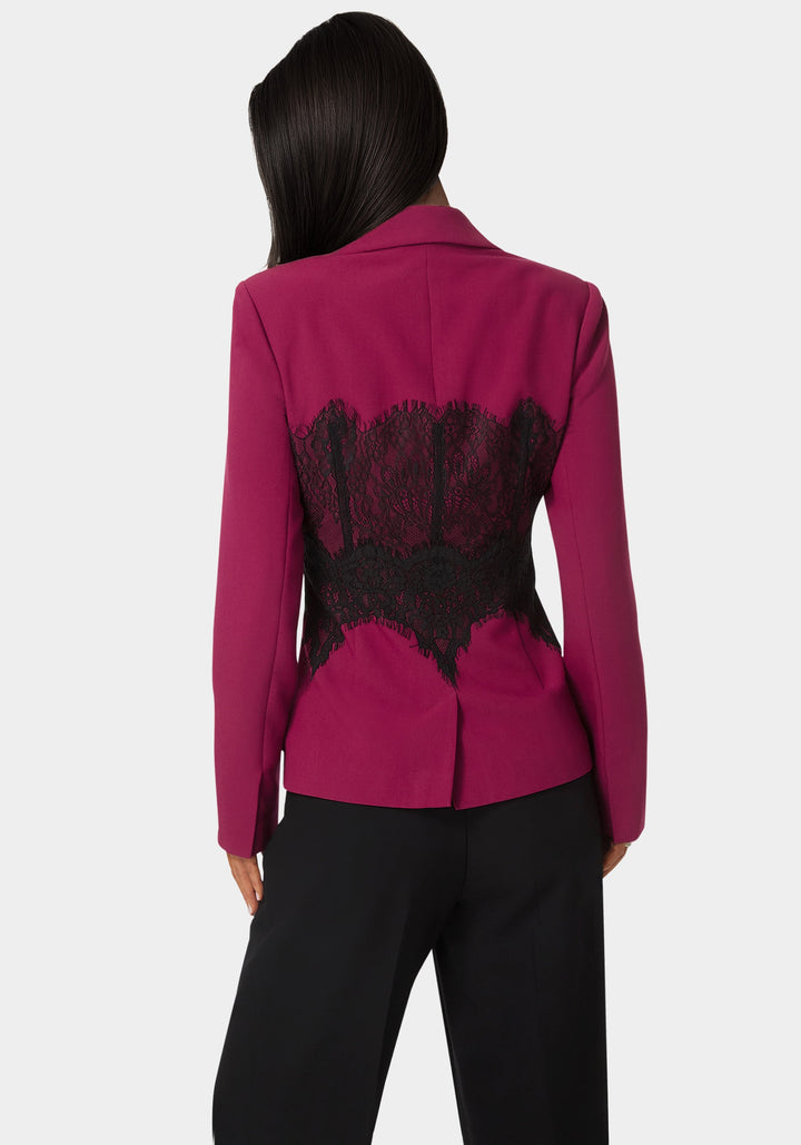 Back View-Tailored Lace Corset Illusion Blazer-BERRY KISS
