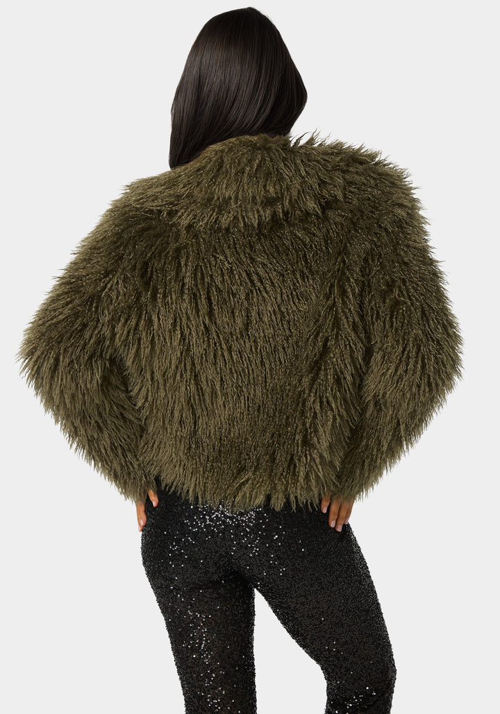Back View-Luxurious Faux Fur Jacket-OLIVE
