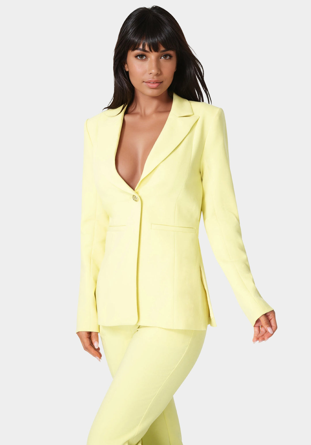 Front View-Tailored Fitted Waist Blazer-Key Lime Pie