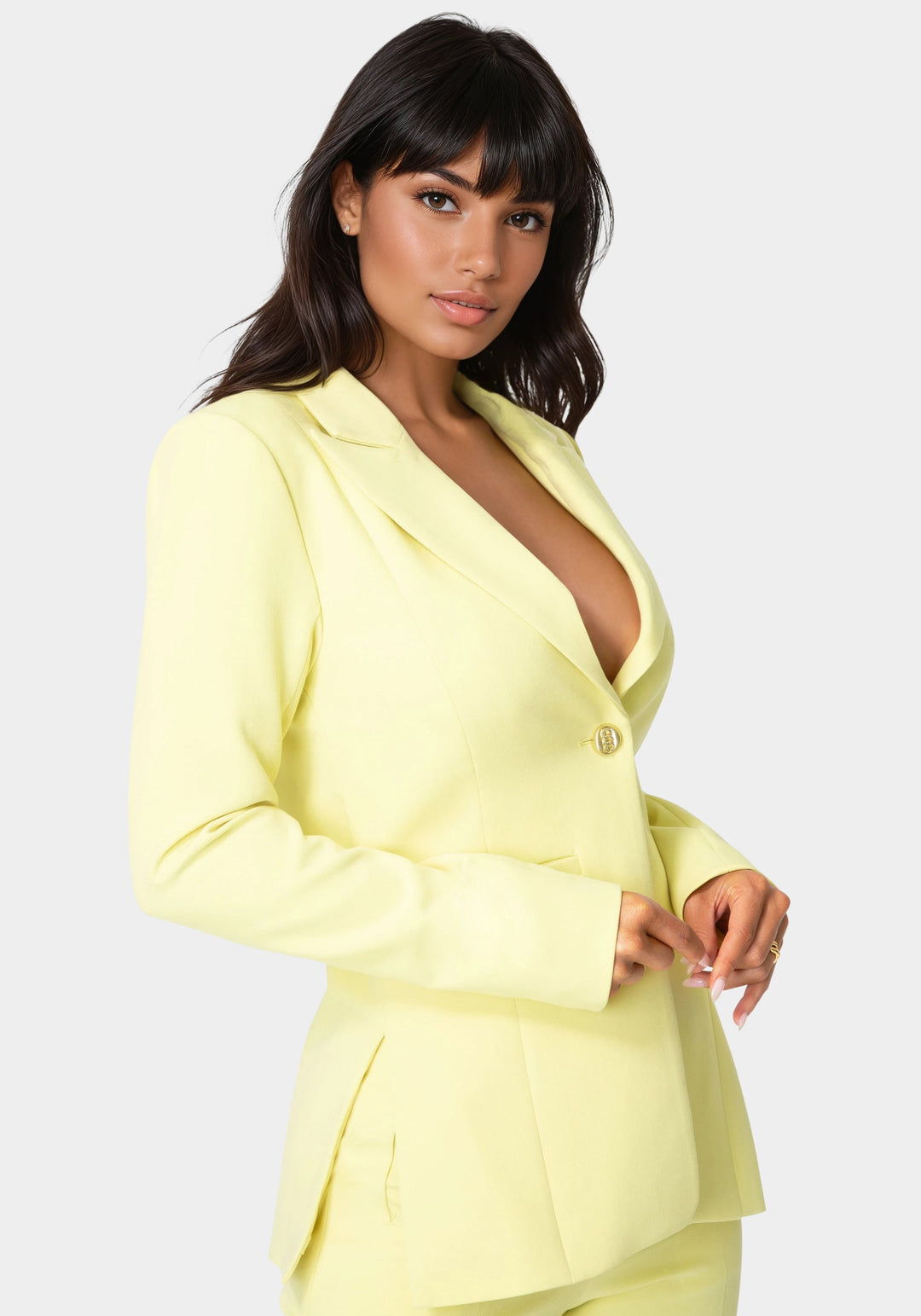 Side View-Tailored Fitted Waist Blazer-Key Lime Pie
