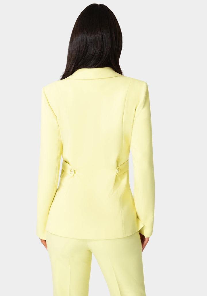 Back View-Tailored Fitted Waist Blazer-Key Lime Pie