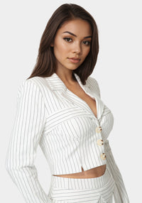 Side View-Tailored Cropped Pinstripe Blazer-White Alyssum Pinstripe