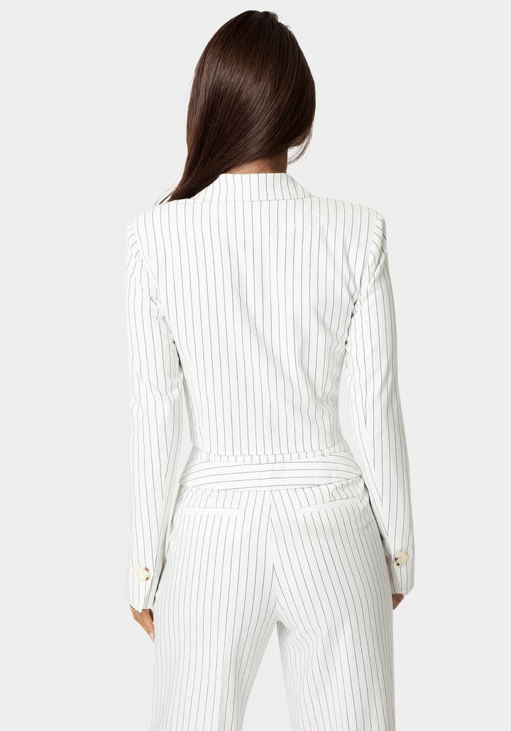 Back View-Tailored Cropped Pinstripe Blazer-White Alyssum Pinstripe