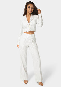 Detail View-Tailored Cropped Pinstripe Blazer-White Alyssum Pinstripe