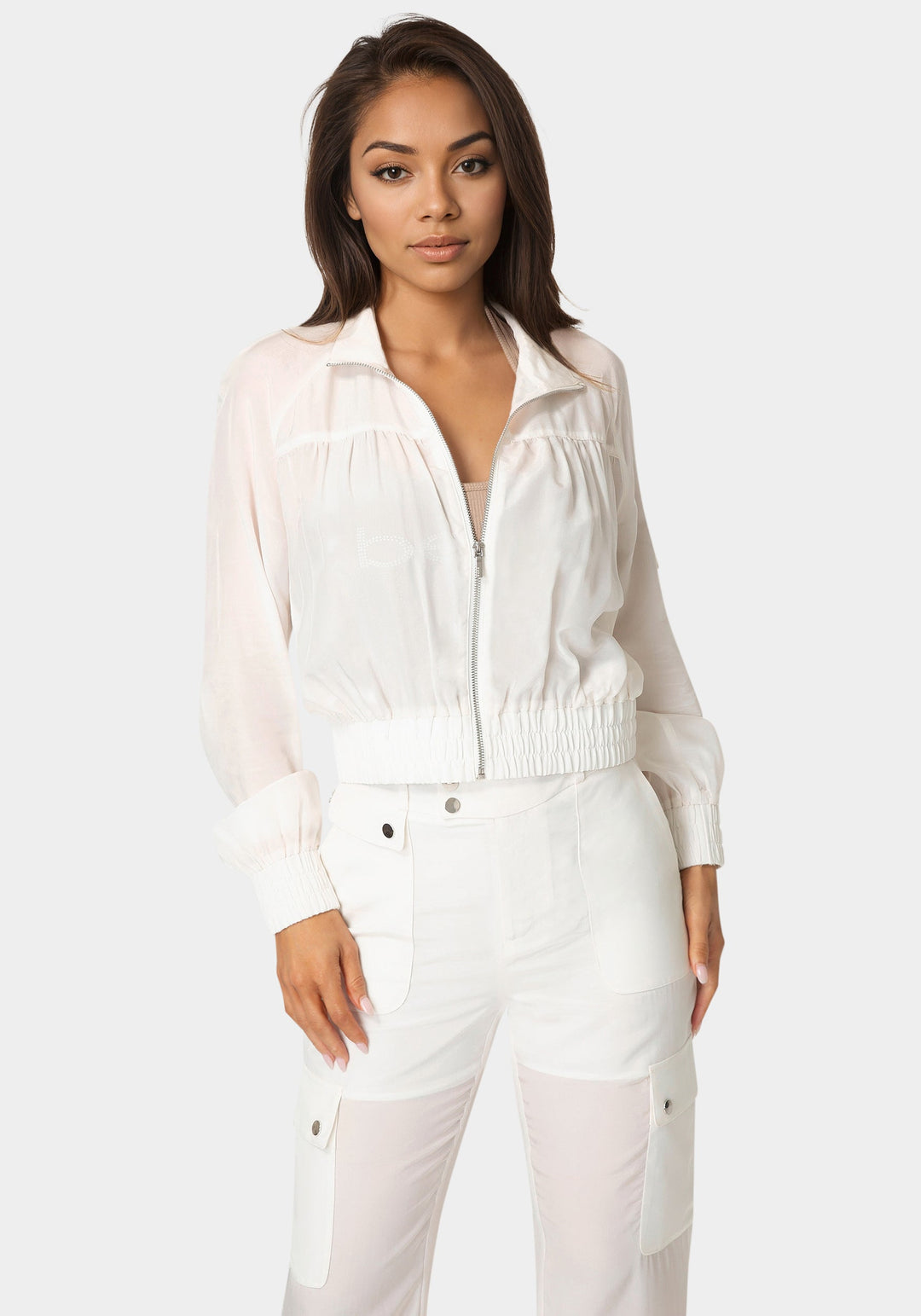 Front View-Light Bomber Jacket-White Alyssum