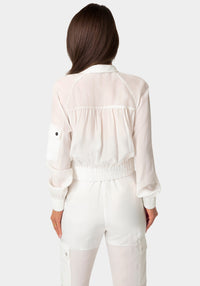 Back View-Light Bomber Jacket-White Alyssum