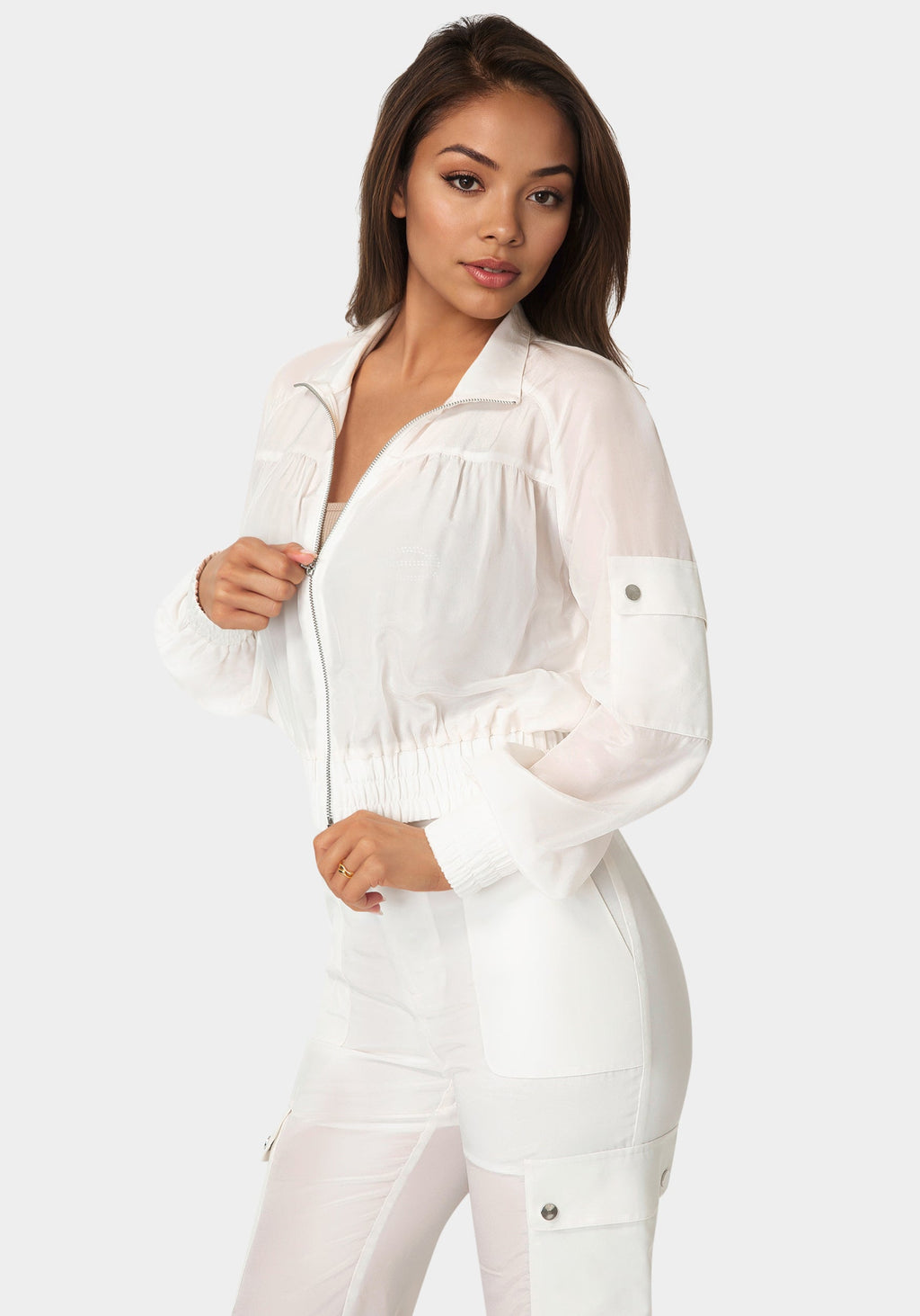 Detail View-Light Bomber Jacket-White Alyssum