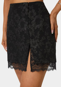 Other View-Tailored Floral Jacquard Mini Skirt-Black