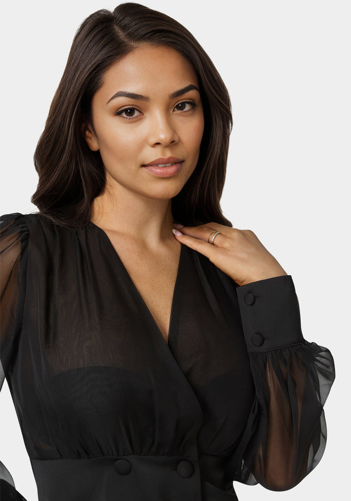 Other View-Wrap Tuxedo Look Blouse-Black