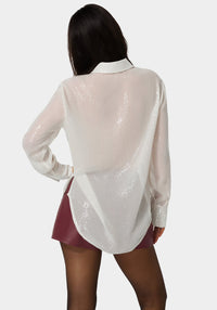 Back View-Sequin Long Sleeve Blouse-WHITE ALYSSUM