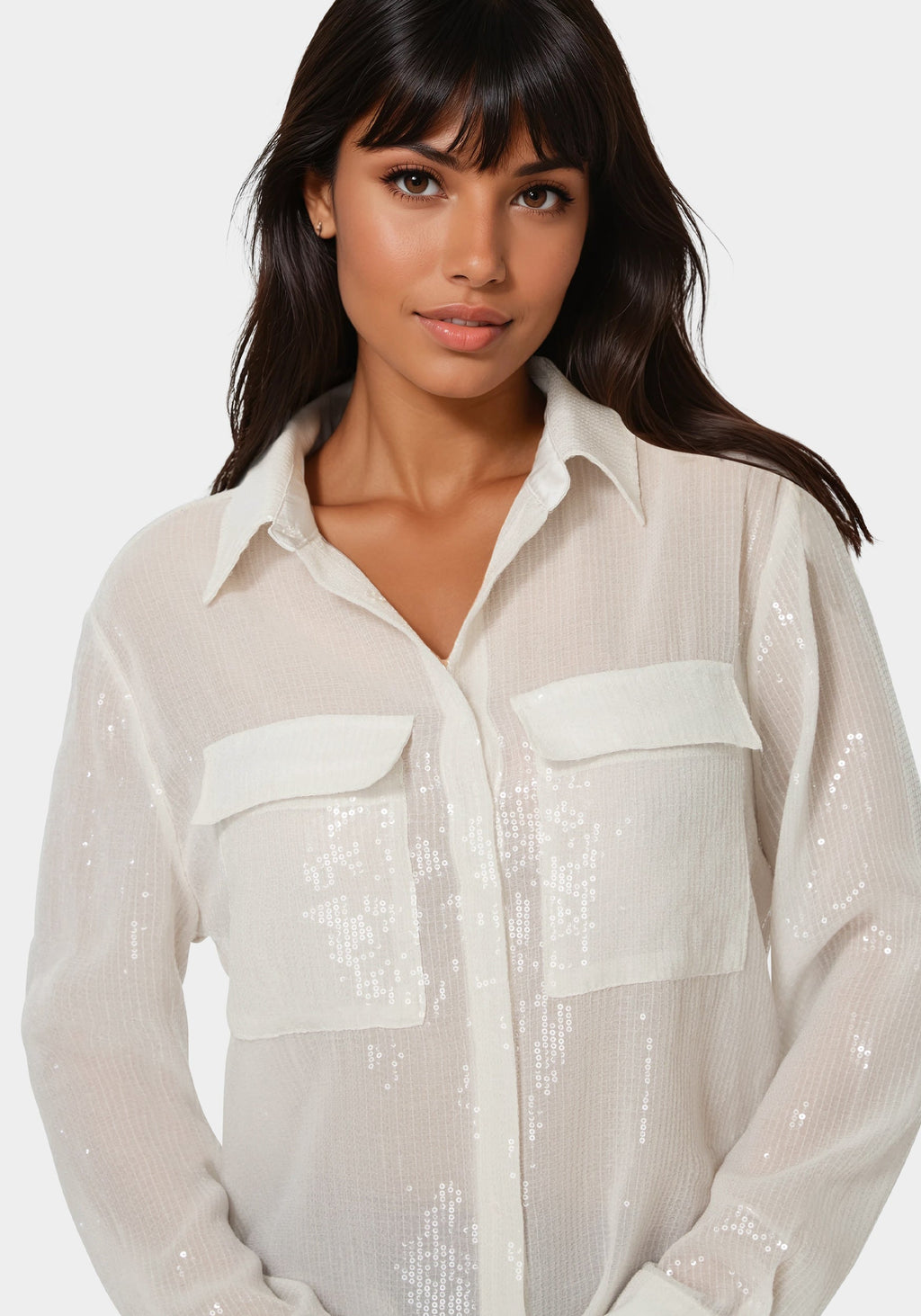 Other View-Sequin Long Sleeve Blouse-WHITE ALYSSUM