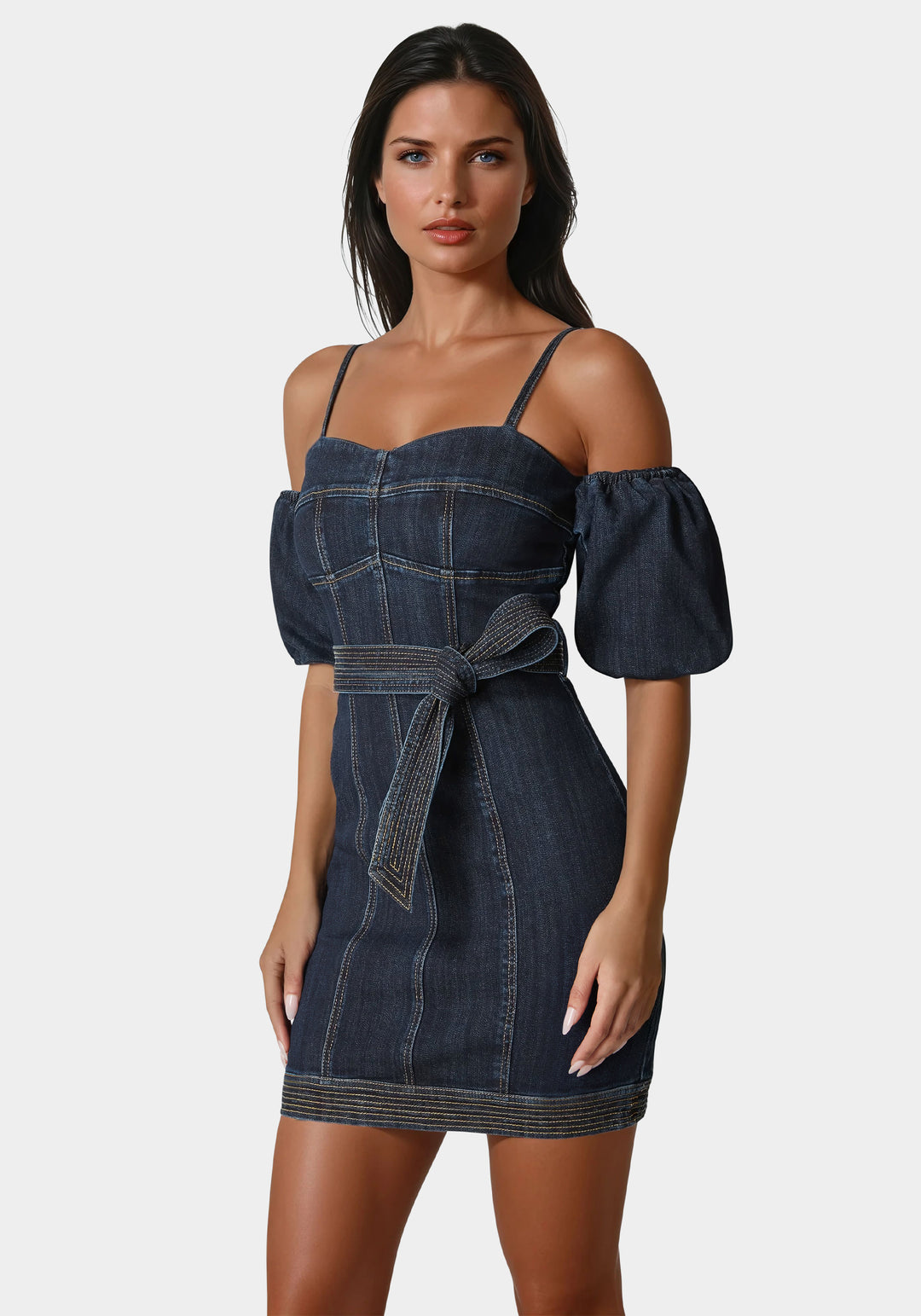 Bebe Women's Fitted Denim Dress, Size 8 in Blue Metal/Cotton/Spandex Bebe Women's Fitted Denim Dress, Size 8 in Blue Metal/Cotton/Spandex