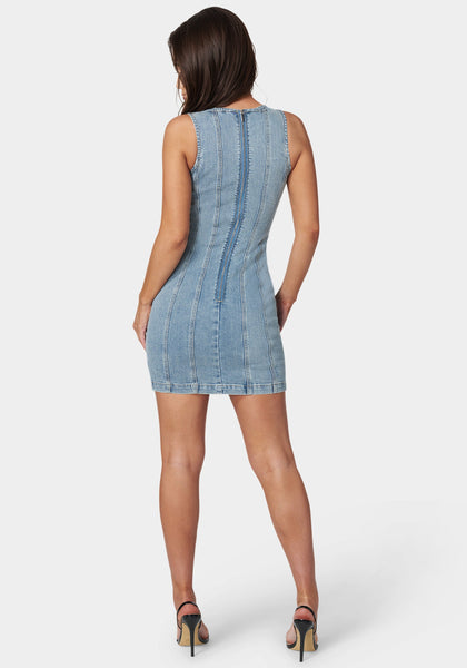 (千♡)ANDMARYAnnribbonpleats dressBeige Fitted Lace Up Denim Dress | bebe