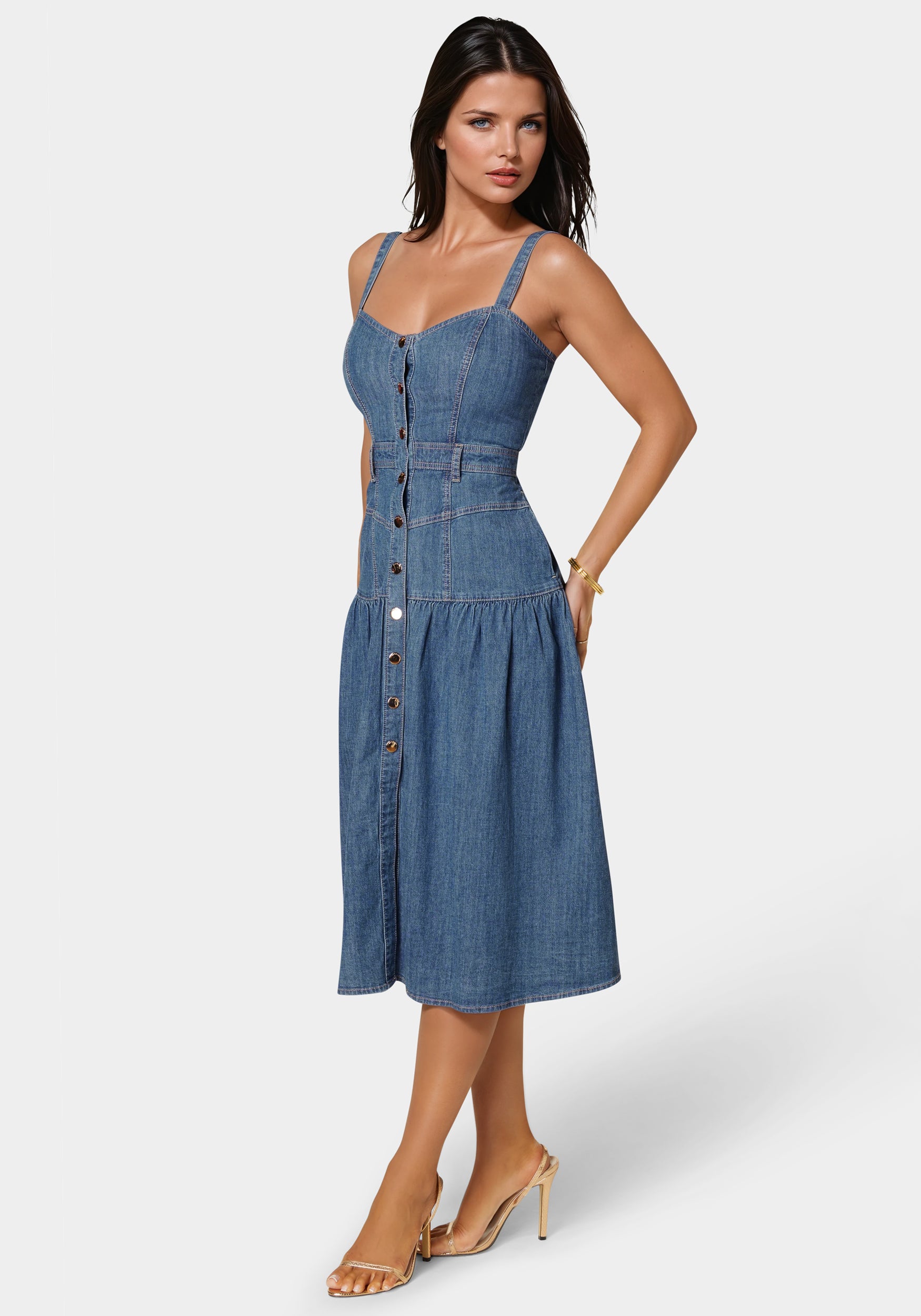 Front Snap Maxi Denim Dress – bebe