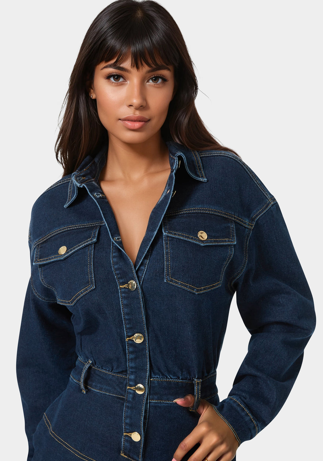Other View-Shirt Denim Mini Dress-Midnight Blue Wash