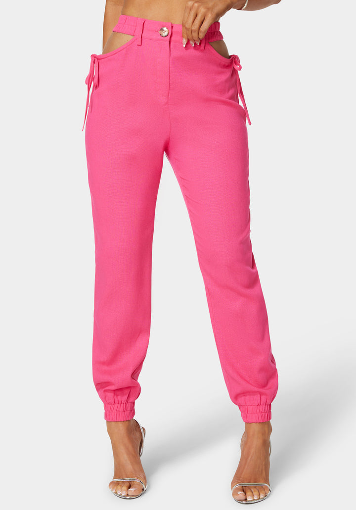 High Waisted Cutout Linen Jogger
