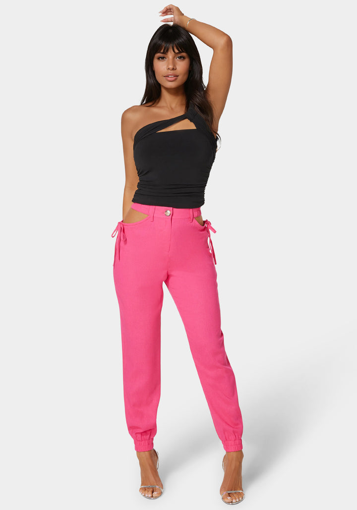 High Waisted Cutout Linen Jogger