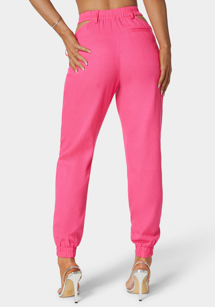 High Waisted Cutout Linen Jogger