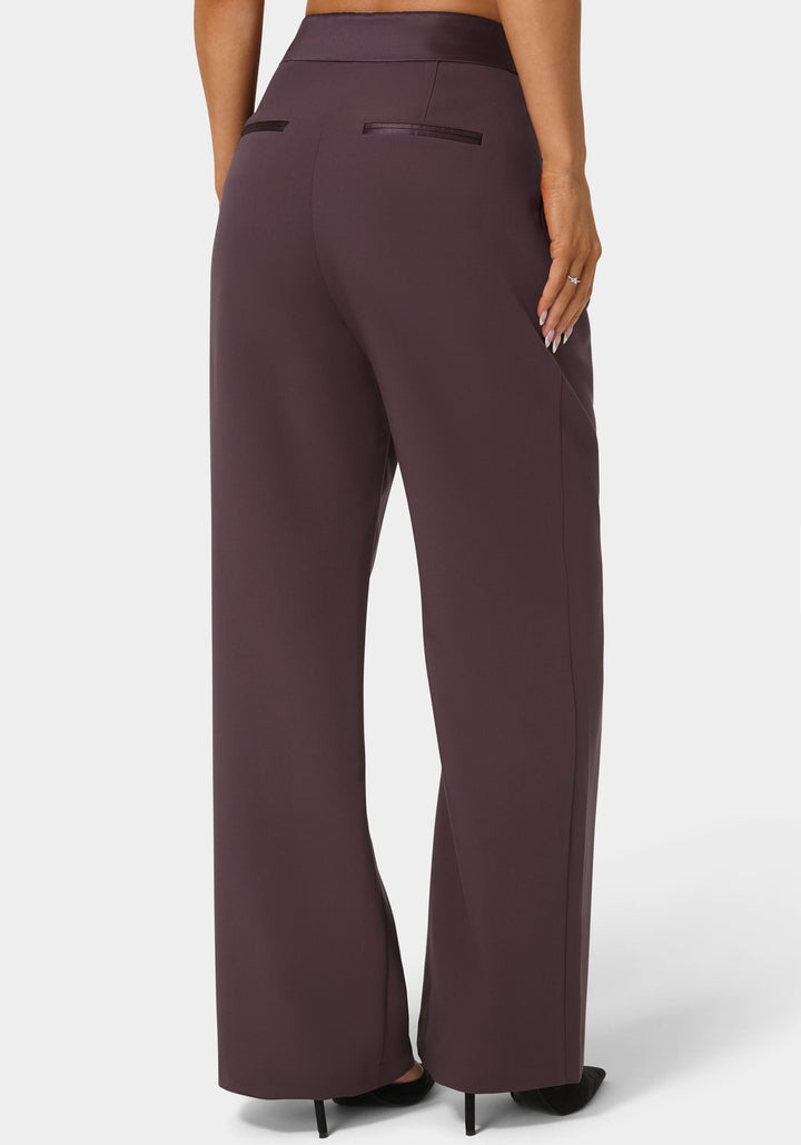 Back View-Tailored Foldover Waistband Wide Leg Pant-Coco Bordeaux