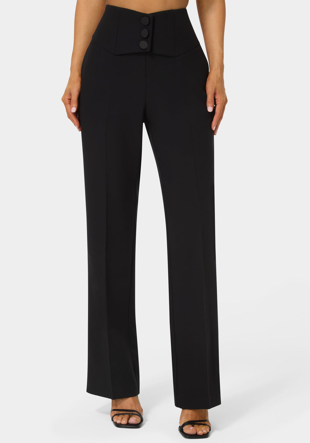 Front View-High Waist Straight Leg Pant-BLACK