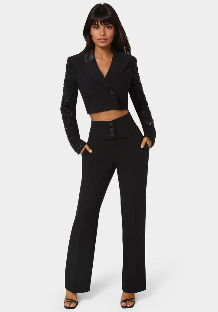 Detail View-High Waist Straight Leg Pant-BLACK