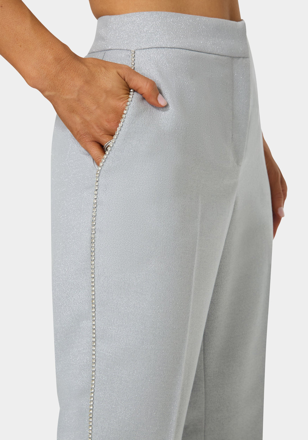 Side View-Glittery High Waist Mini Flare Leg Pant-SILVER