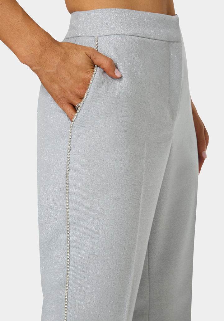 Side View-Glittery High Waist Mini Flare Leg Pant-SILVER