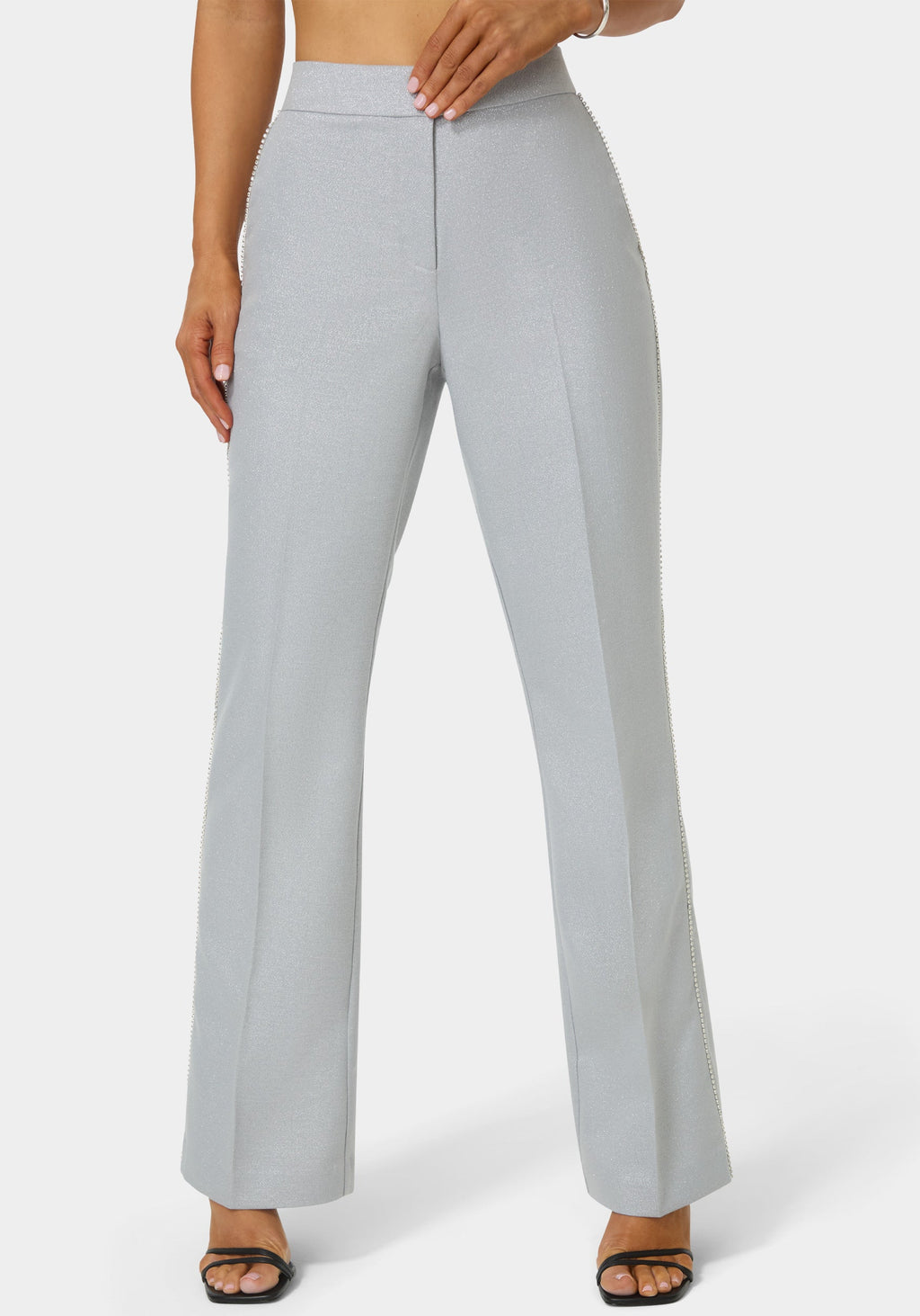 Other View-Glittery High Waist Mini Flare Leg Pant-SILVER