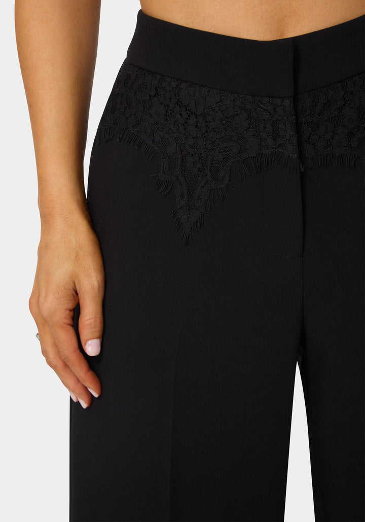 Side View-Tailored High Waist Palazzo Leg Pant-BLACK
