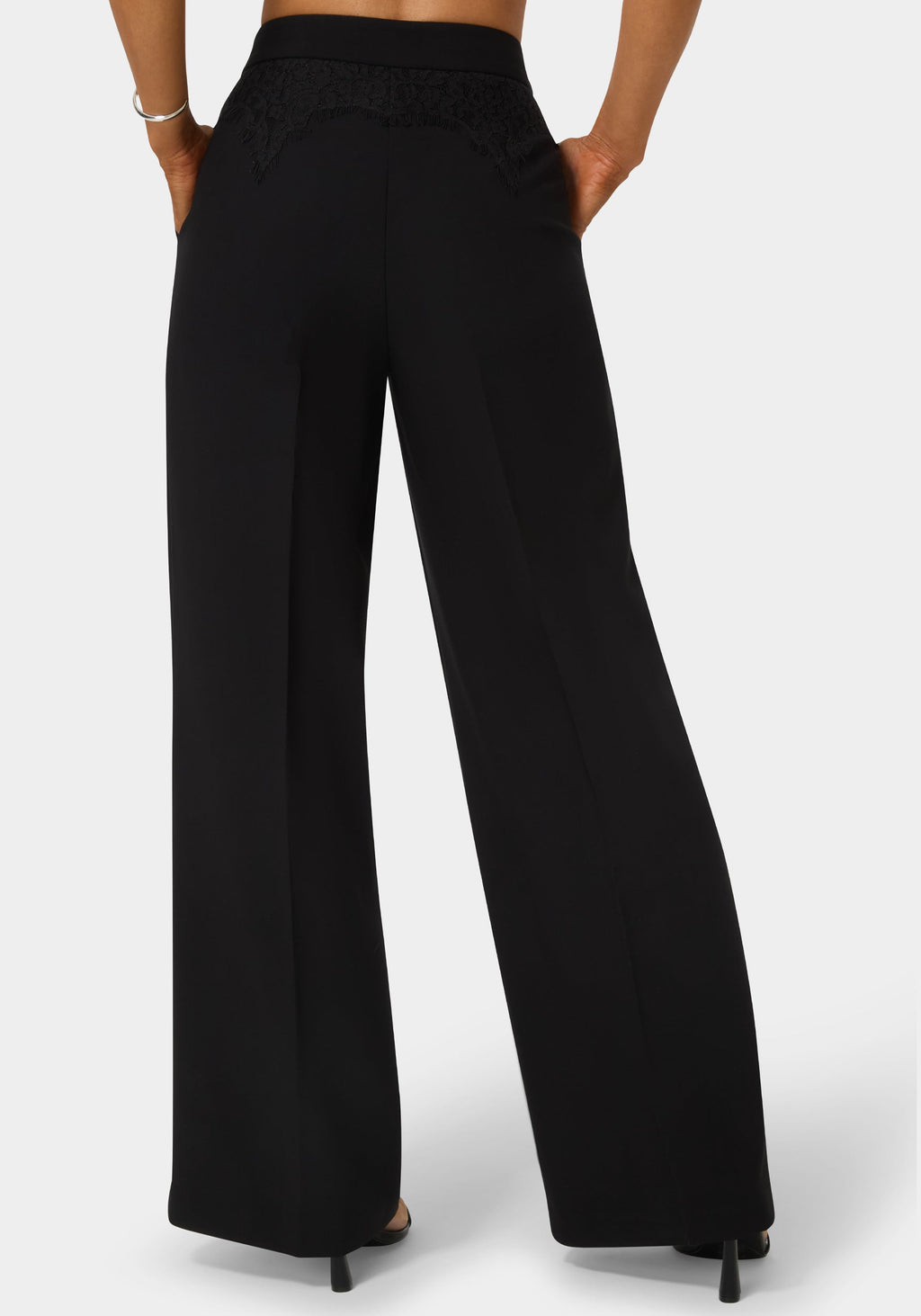 Back View-Tailored High Waist Palazzo Leg Pant-BLACK