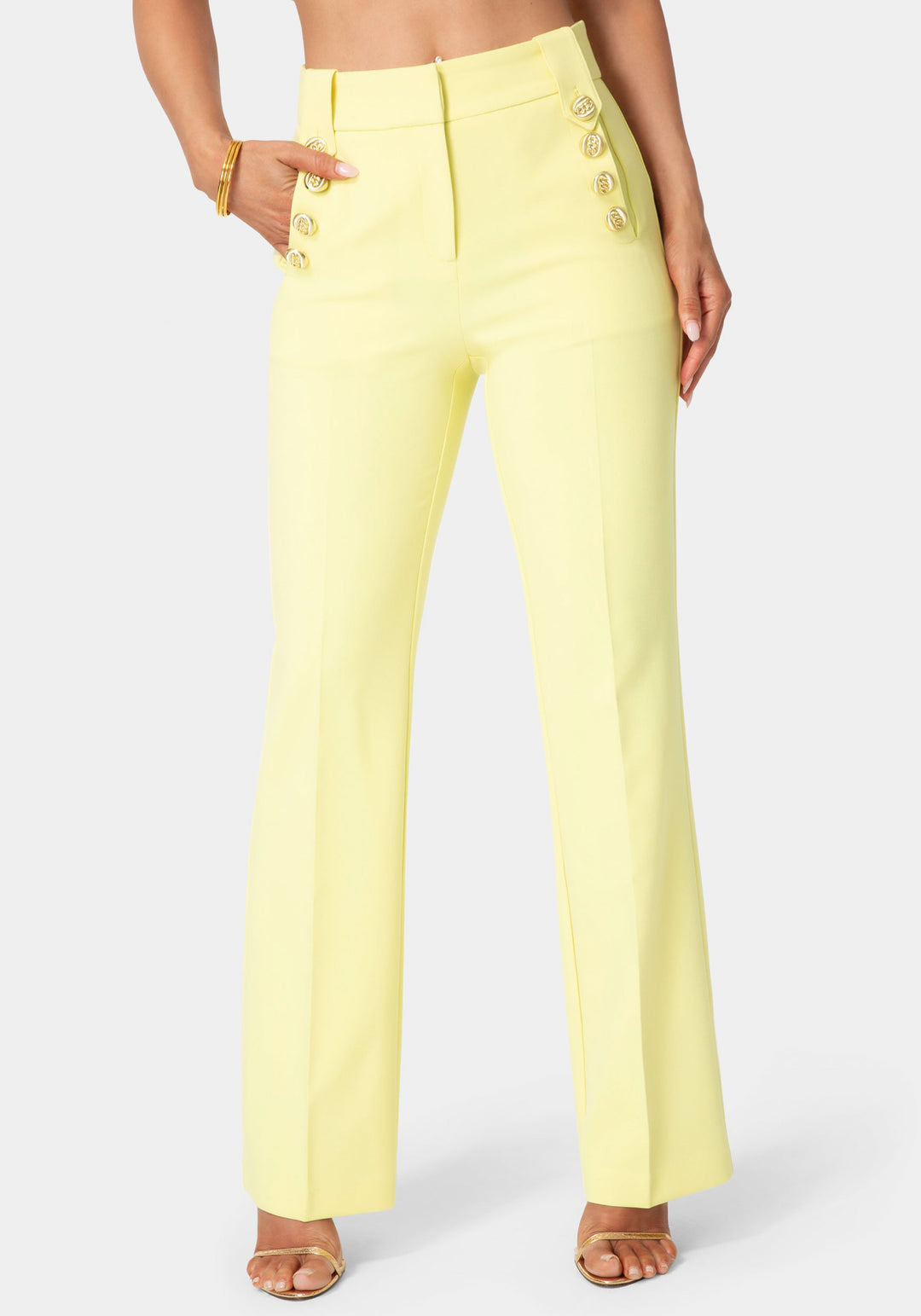 Front View-Tailored High Waist Straight Leg Pant-Key Lime Pie