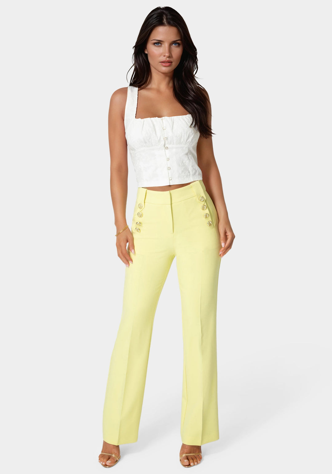 Detail View-Tailored High Waist Straight Leg Pant-Key Lime Pie