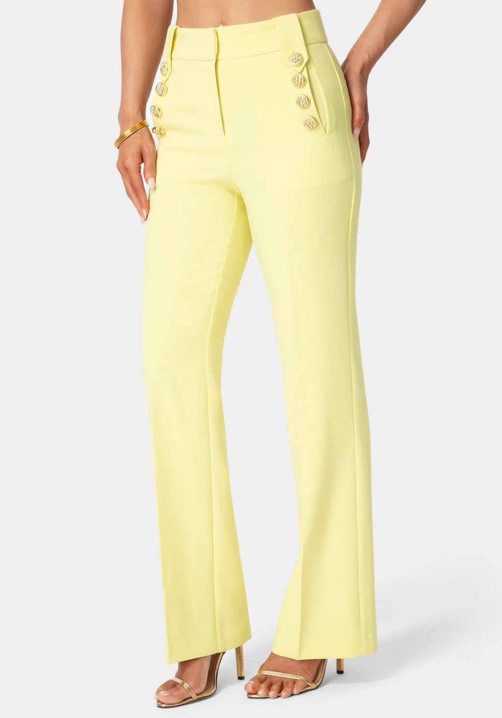 Side View-Tailored High Waist Straight Leg Pant-Key Lime Pie