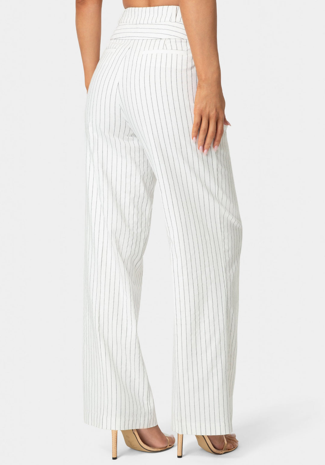 Back View-Tailored Pinstripe Straight Wide Leg Pant-White Alyssum Pinstripe