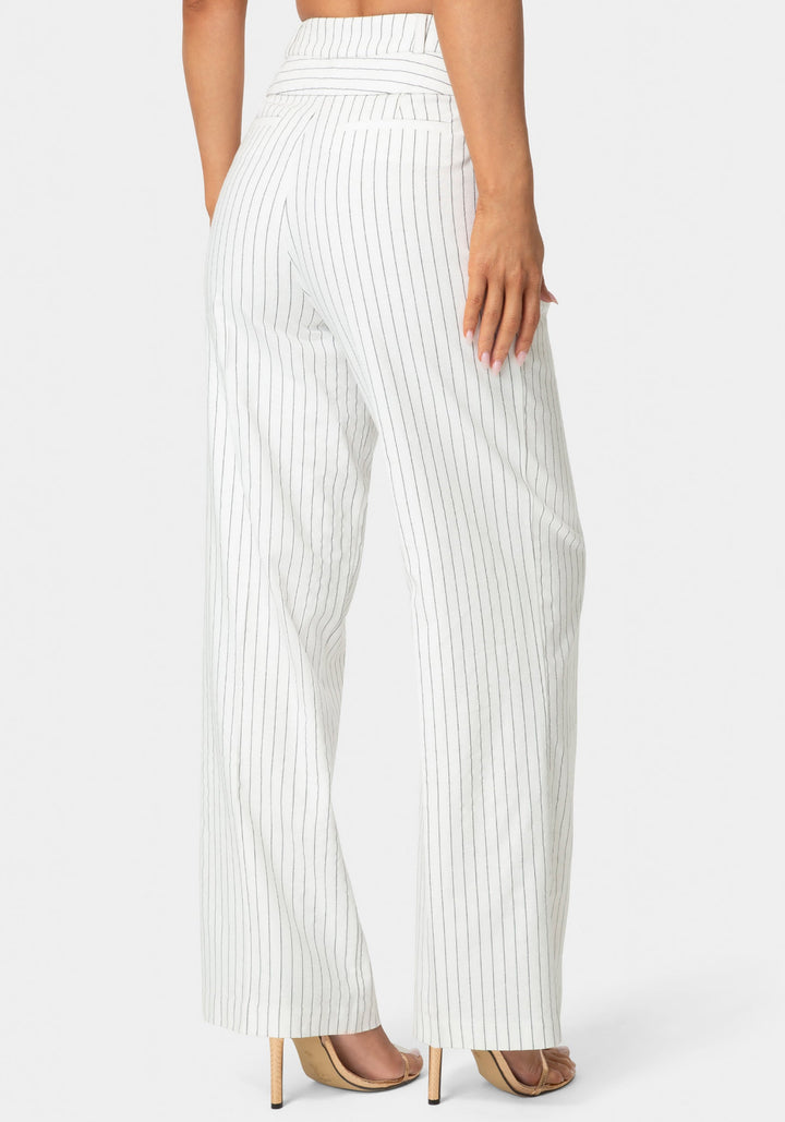 Back View-Tailored Pinstripe Straight Wide Leg Pant-White Alyssum Pinstripe