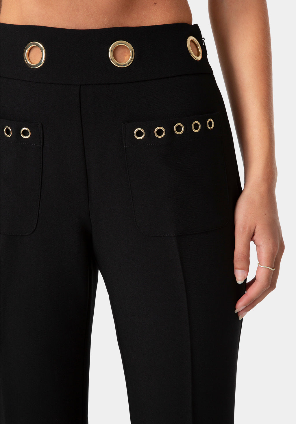 Other View-HIGH WAIST GOLD EYELET STRAIGHT LEG PANTS-BLACK