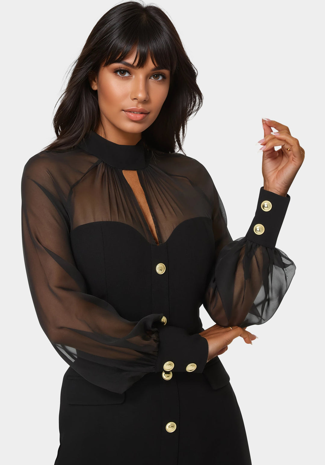 Other View-Mixed Media Long Sleeve Romper-Black