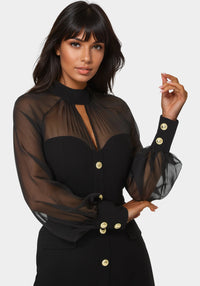 Other View-Mixed Media Long Sleeve Romper-Black