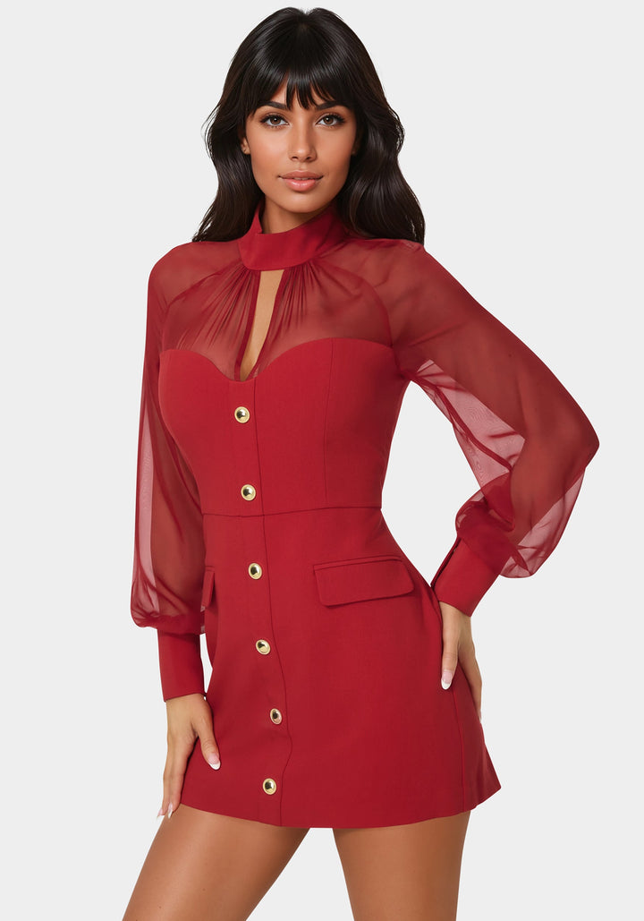 Side View-Mixed Media Long Sleeve Romper-Chili Pepper